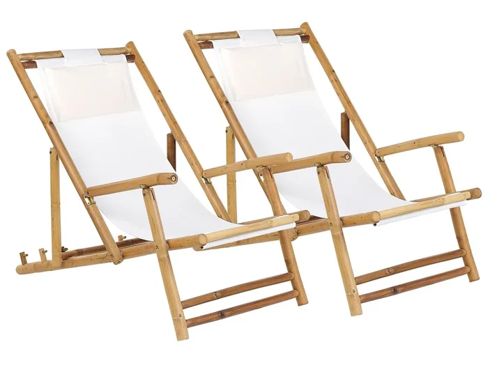Conjunto de 2 hamacas plegables ATRANI Madera de bambú Beige claro