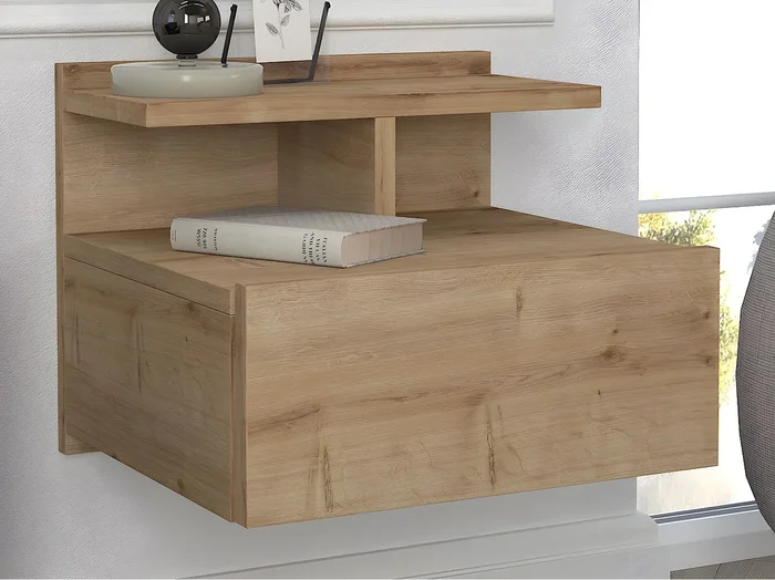 Conjunto de 2 mesitas de noche flotantes – 1 cajón – Color Natural – AZELNO
