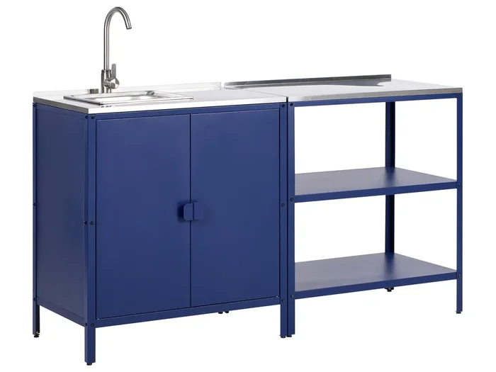 Conjunto de 2 muebles de cocina exterior con fregadero VILAMA Metal Azul
