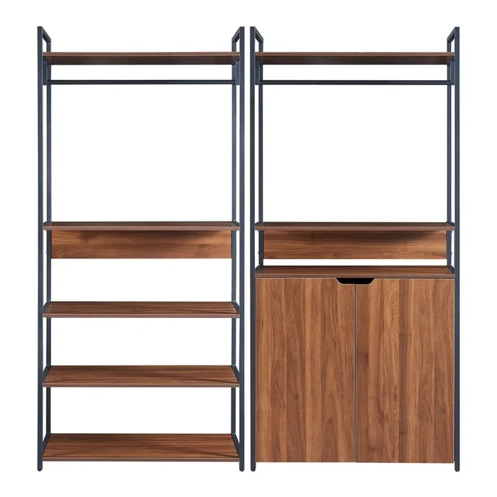 Conjunto de 2 percheros Larem con 1 compartimento cerrado y 7 estantes – Negro/Efecto Nogal [en.casa]