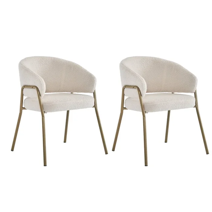 Conjunto de 2 sillas – tela sherpa – patas doradas – beige