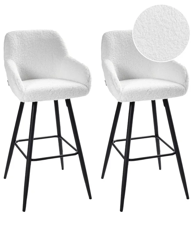 Conjunto de 2 sillas de bar CASMALIA Bouclé Blanco crema