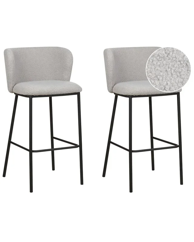 Conjunto de 2 sillas de bar MINA Bouclé Gris claro