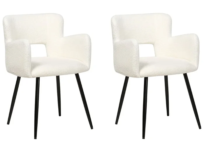 Conjunto de 2 sillas de comedor SANILAC Bouclé Blanco
