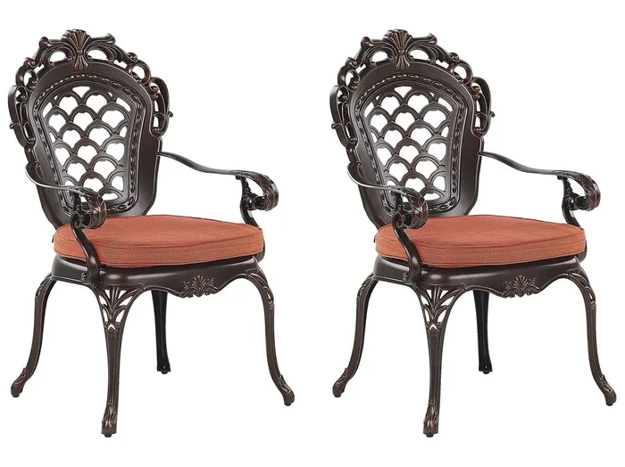 Conjunto de 2 sillas de jardín con cojines LIZZANO Metal Marrón oscuro