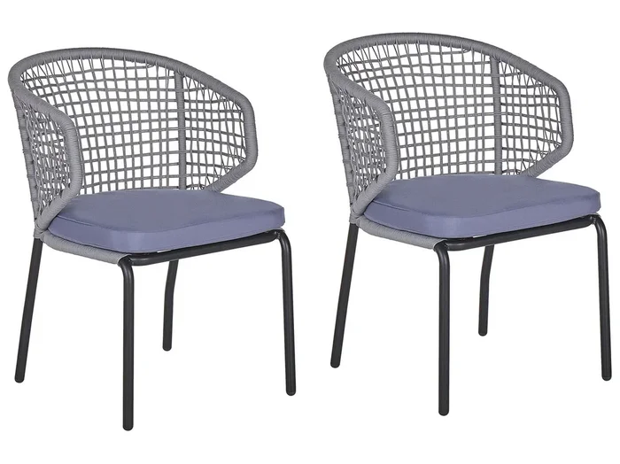 Conjunto de 2 sillas de jardín con cojines PALMI Metal Gris