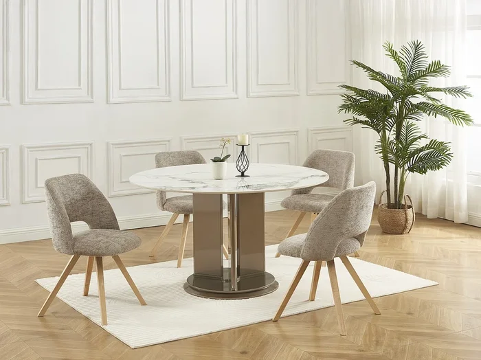 Conjunto de 2 sillas de tela y madera de hevea – Topo – VESIANI