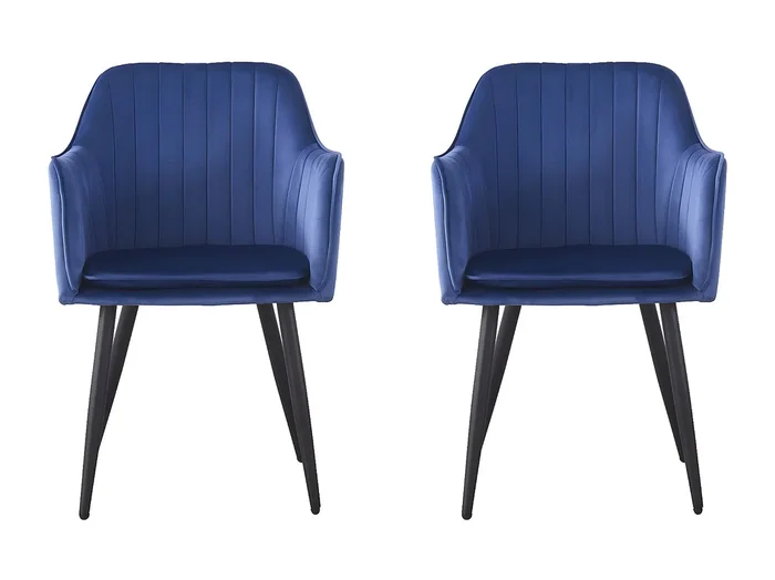 Conjunto de 2 sillas de terciopelo con reposabrazos «Velma» – Azul