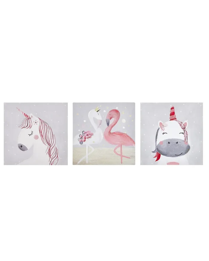 Conjunto de 3 lienzos TIMIA Motivo animal 30 x 30 cm Gris