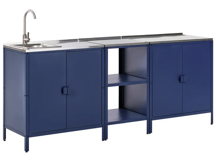 Conjunto de 3 muebles de cocina exterior con fregadero VILAMA Metal Azul