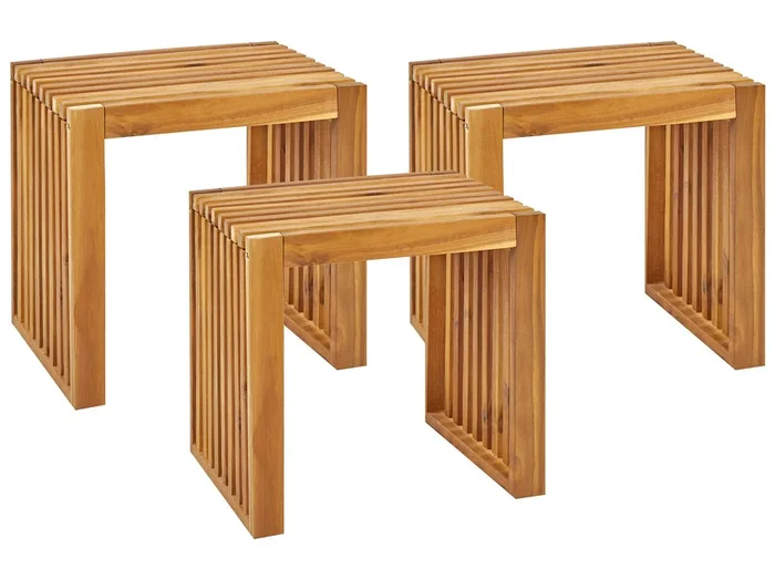 Conjunto de 3 taburetes de jardín BELLANO Madera de acacia Marrón