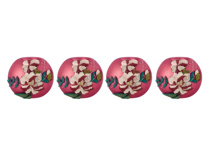 Conjunto de 4 portavelas de vidrio Fucsia 23x23x9.5 cm