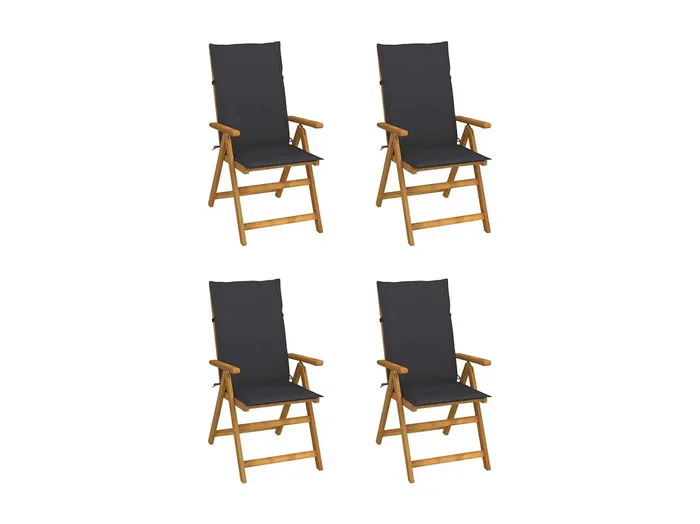 Conjunto de 4 sillas de jardín reclinables con cojines Madera de acacia