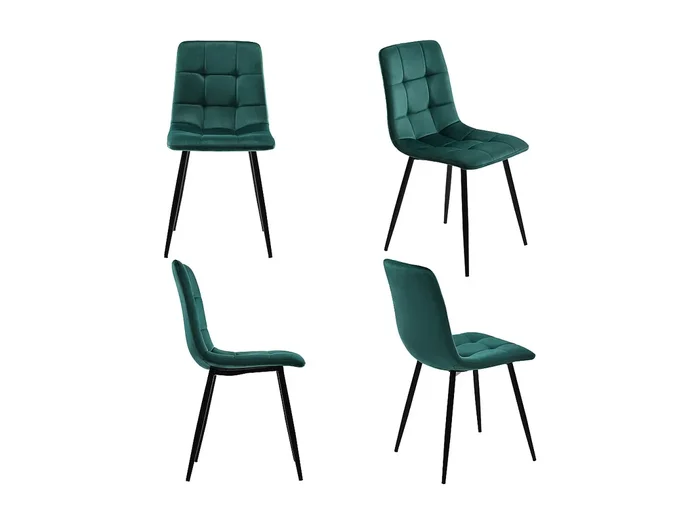 Conjunto de 4 sillas de terciopelo verde con patas de metal negro
