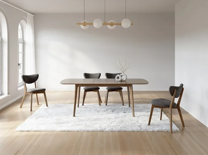 Conjunto de 6 sillas de tela texturizada y madera de hevea natural oscuro – Antracita – LISETTE