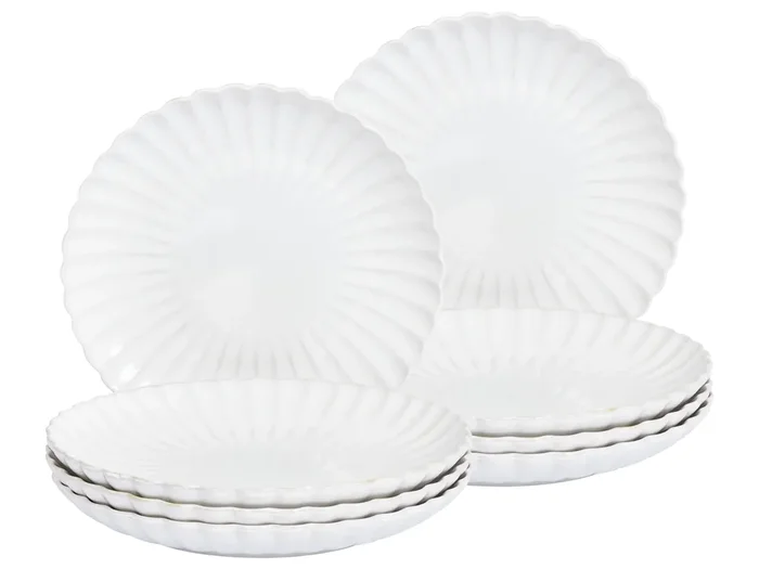 Conjunto de 8 platos llanos NETTLE Gres Blanco crema