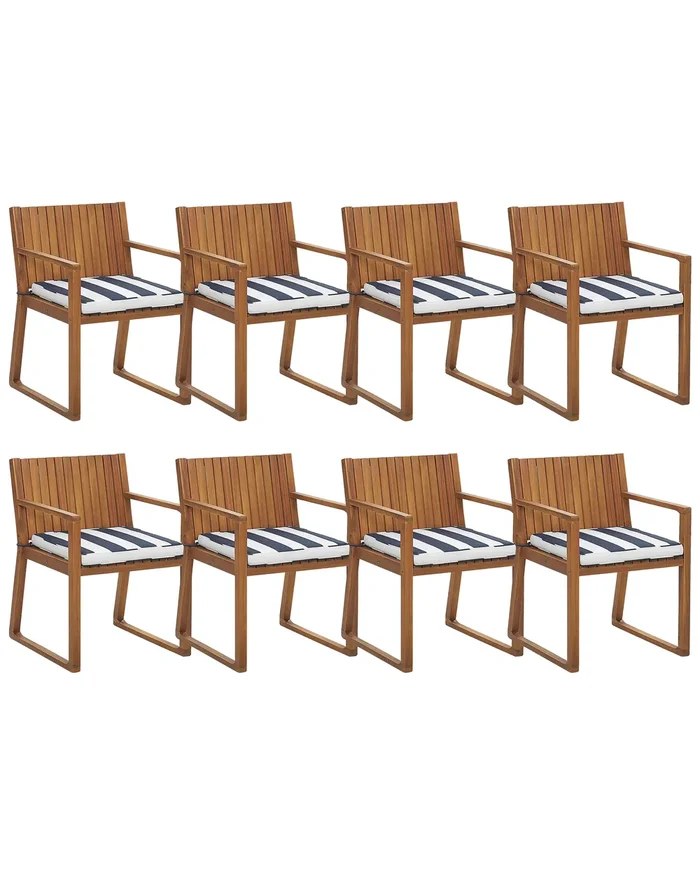 Conjunto de 8 sillas de jardín con cojines SASSARI Madera de acacia Azul marino