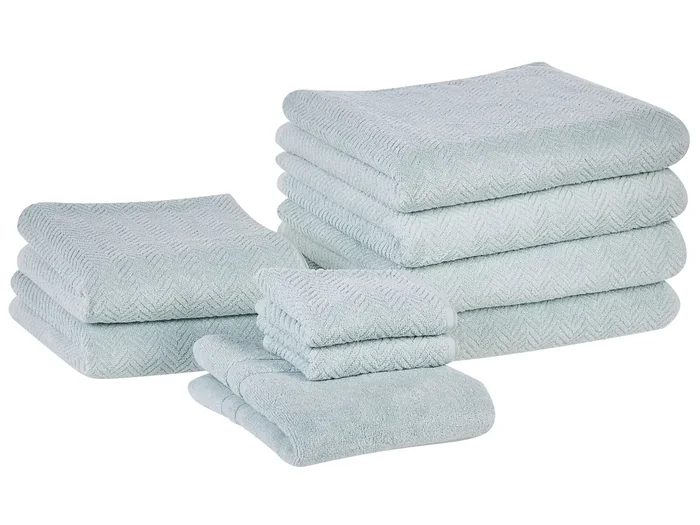Conjunto de 9 toallas MITIARO Felpa de algodón Verde menta