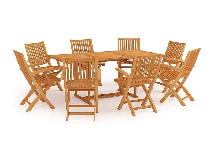Conjunto de comedor de jardín muebles de exterior 9 piezas madera maciza de teca 02_0014085