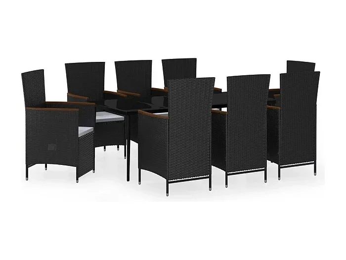 Conjunto de comedor de jardín muebles de exterior con cojines 9 piezas negro 02_0014178