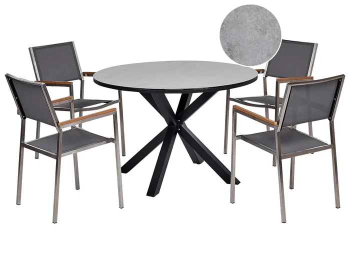 Conjunto de comedor exterior 4 plazas MALETTO/GROSSETO Metal Efecto mármol Gris