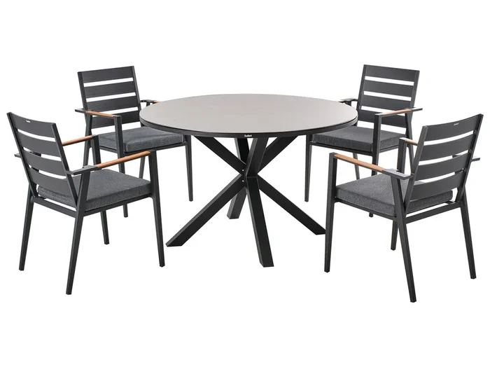 Conjunto de comedor exterior 4 plazas MALETTO/TAVIANO con cojines Metal Gris/Negro