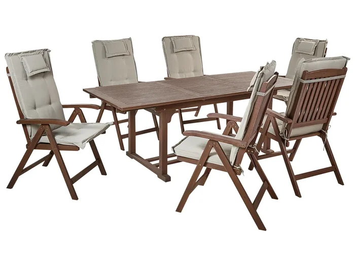 Conjunto de comedor exterior 6 plazas AMANTEA con cojines Madera de acacia Gris pardo