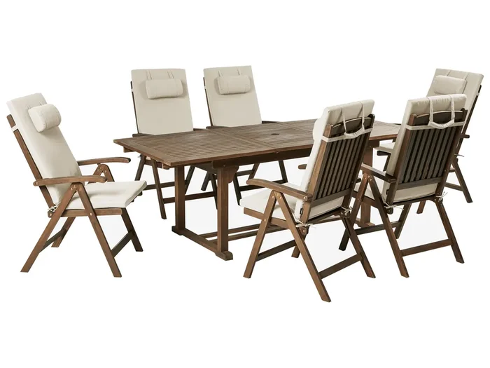 Conjunto de comedor exterior 6 plazas AMANTEA PREMIUM Madera de acacia Gris pardo