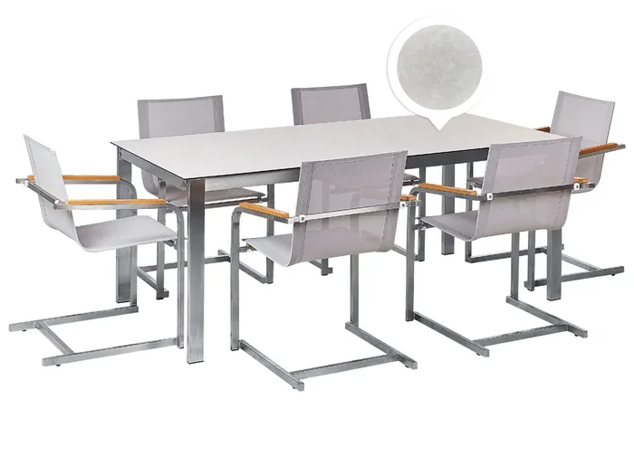 Conjunto de comedor exterior 6 plazas COSOLETO Vidrio templado Blanco