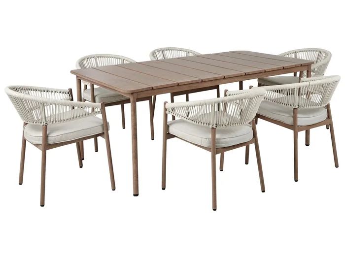 Conjunto de comedor exterior 6 plazas FLAVIA con cojines Metal Gris pardo