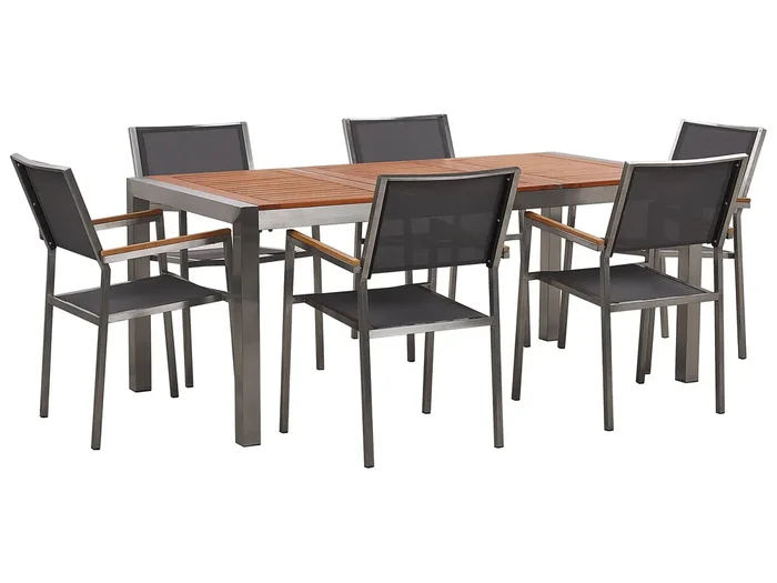 Conjunto de comedor exterior 6 plazas GROSSETO Madera de eucalipto Marrón/Gris