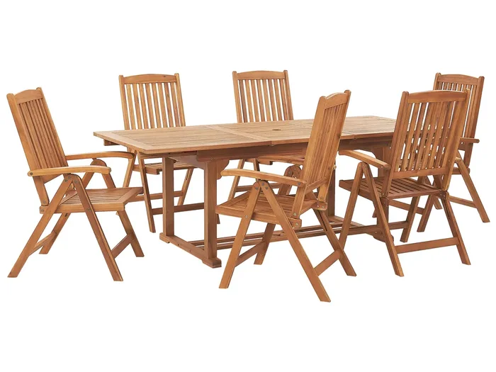 Conjunto de comedor exterior 6 plazas JAVA Madera de acacia Marrón claro