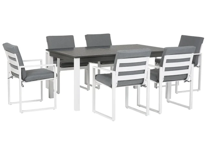 Conjunto de comedor exterior 6 plazas PANCOLE con cojines Metal Gris
