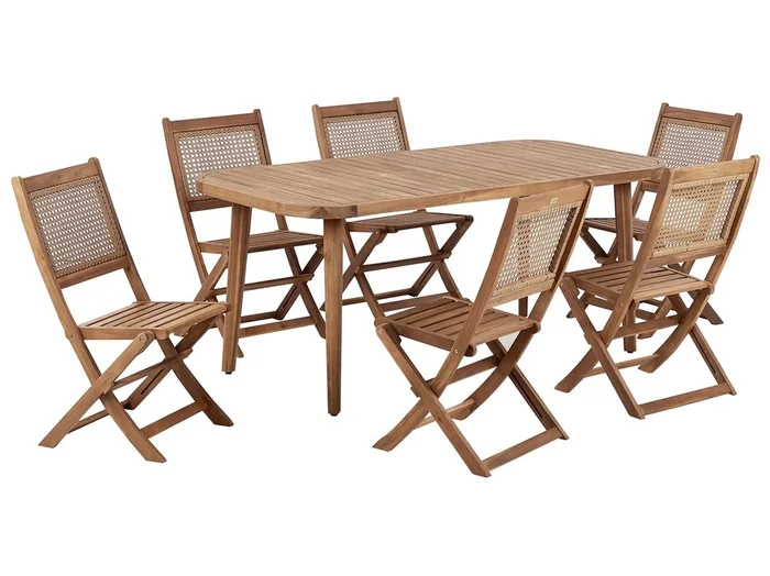 Conjunto de comedor exterior 6 plazas PARAGGI Madera de acacia certificada Natural