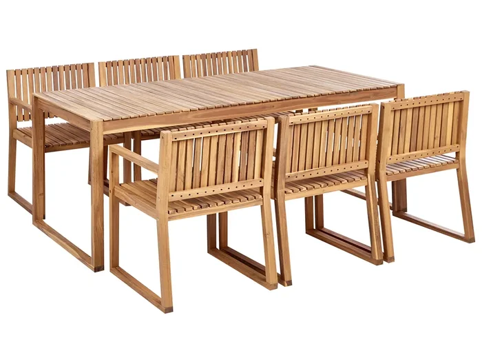 Conjunto de comedor exterior 6 plazas SASSARI II Madera de acacia certificada Marrón claro