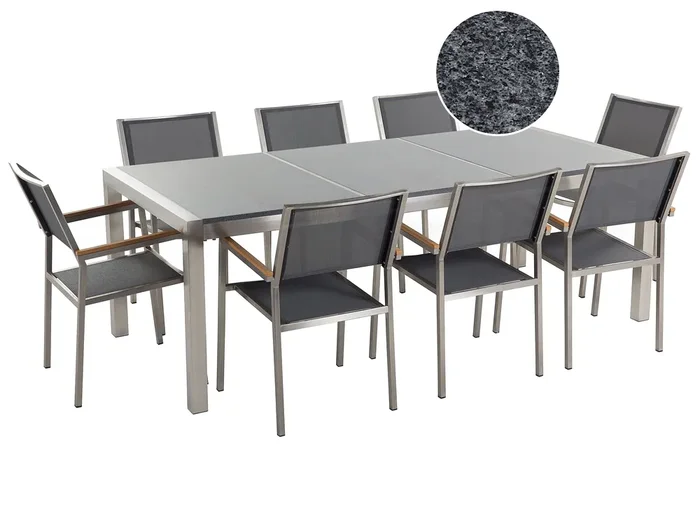 Conjunto de comedor exterior 8 plazas GROSSETO Placa triple Granito Pulido Gris