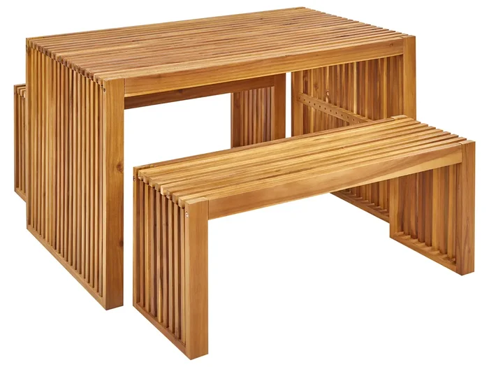 Conjunto de comedor exterior con bancos 4 plazas BELLANO Madera de acacia Marrón