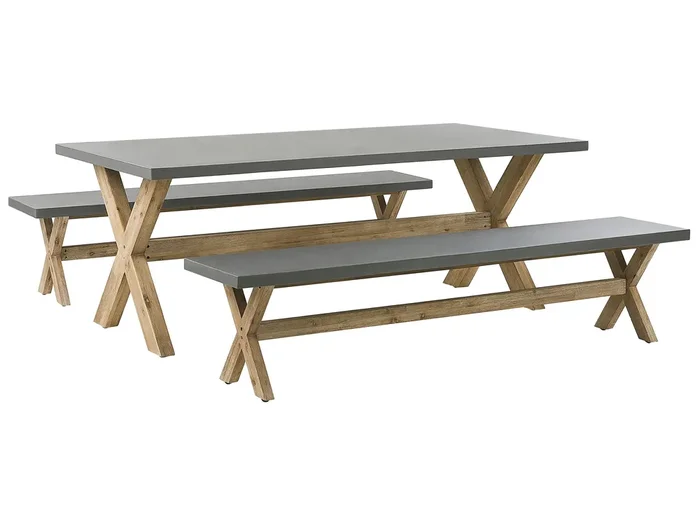 Conjunto de comedor exterior con bancos 6 plazas OLBIA Cemento Gris