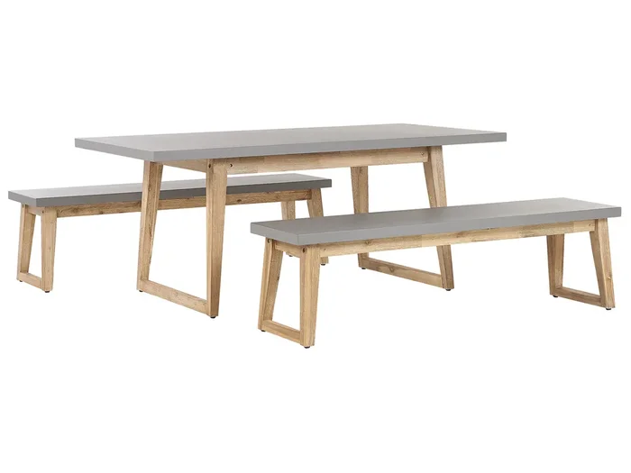 Conjunto de comedor exterior con bancos 6 plazas ORIA Cemento Gris