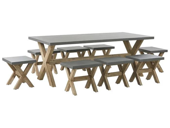 Conjunto de comedor exterior con taburetes 8 plazas OLBIA Cemento Gris