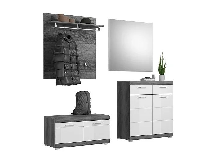 Conjunto de entrada SCOTT – Muebles con espejo, aparador y perchero