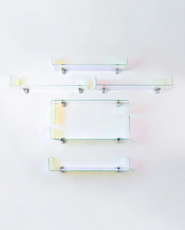 Conjunto de Estantes de Pared de Cristal Curvado Iris Iridiscente – The Masie