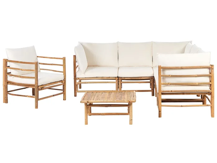 Conjunto de jardín con mesa 6 plazas CERRETO Madera de bambú Blanco crema