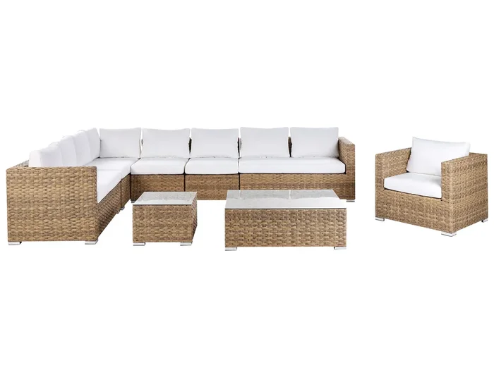 Conjunto de jardín con mesa 8 plazas XXL Derecha modular Marrón claro