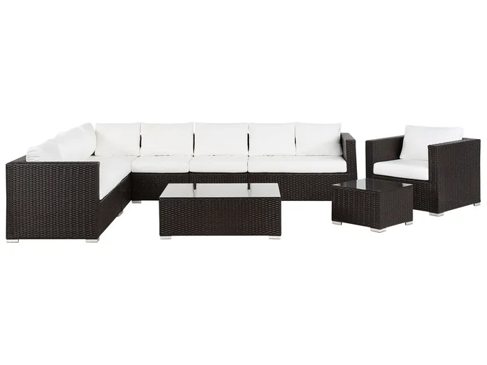 Conjunto de jardín con mesa 8 plazas XXL Derecha modular Marrón oscuro