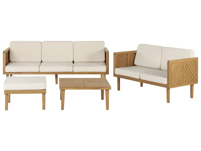Conjunto de jardín con mesa y otomana 5 plazas BARATTI Madera de acacia Marrón