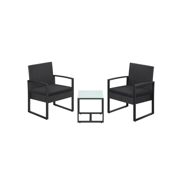 Conjunto de Muebles de Jardín 3 Piezas Ratán PE Negro-SONGMICS