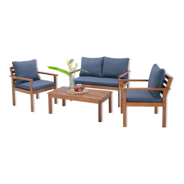 Conjunto de muebles de jardín Brittoli 4 piezas acacia – Efecto Madera/Gris Certificación FSC® [en.casa]
