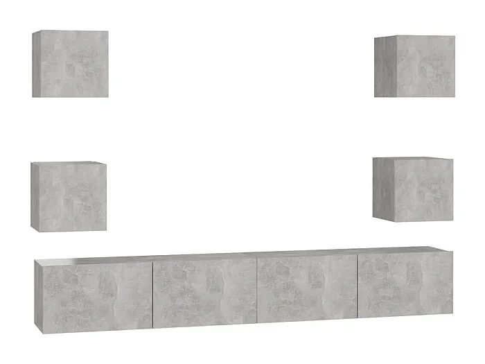 Conjunto de muebles mueble aparador TV televisión salón dormitorio salón 6 piezas gris madera contrachapada 02_0025040