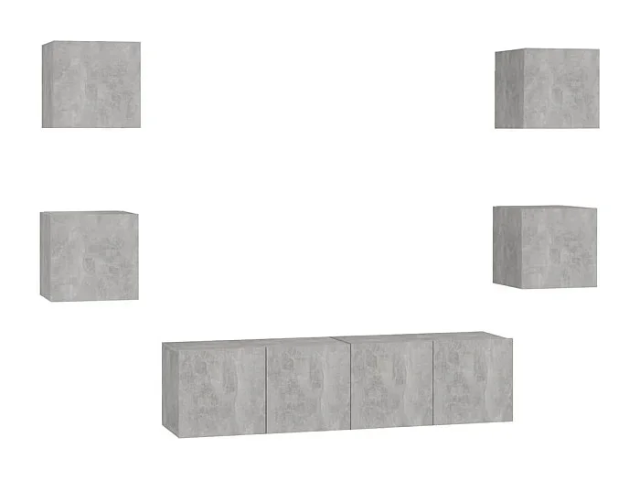 Conjunto de muebles mueble aparador TV televisión salón dormitorio salón 6 piezas gris madera contrachapada 02_0025046